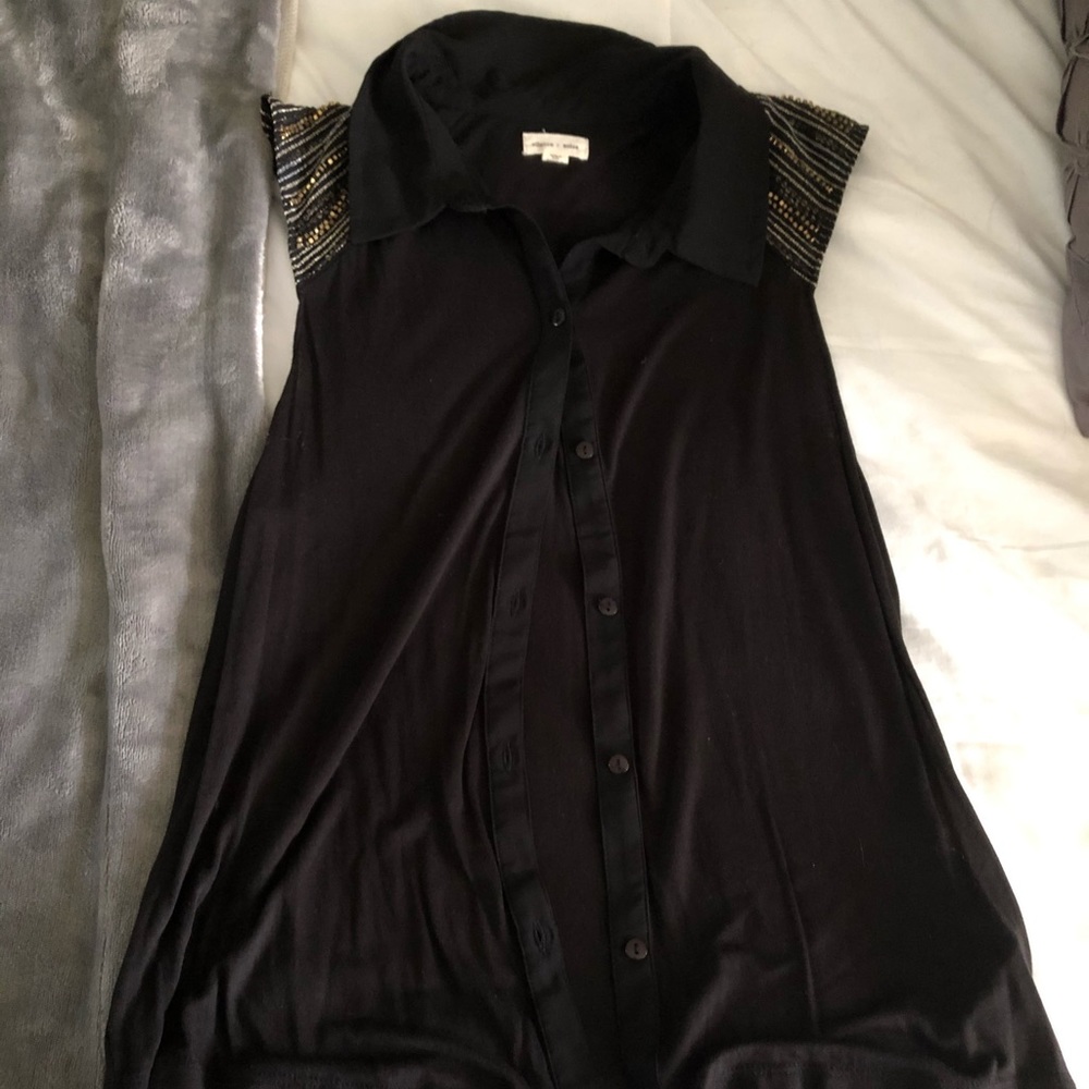 Black Button Up- with gold shoulders